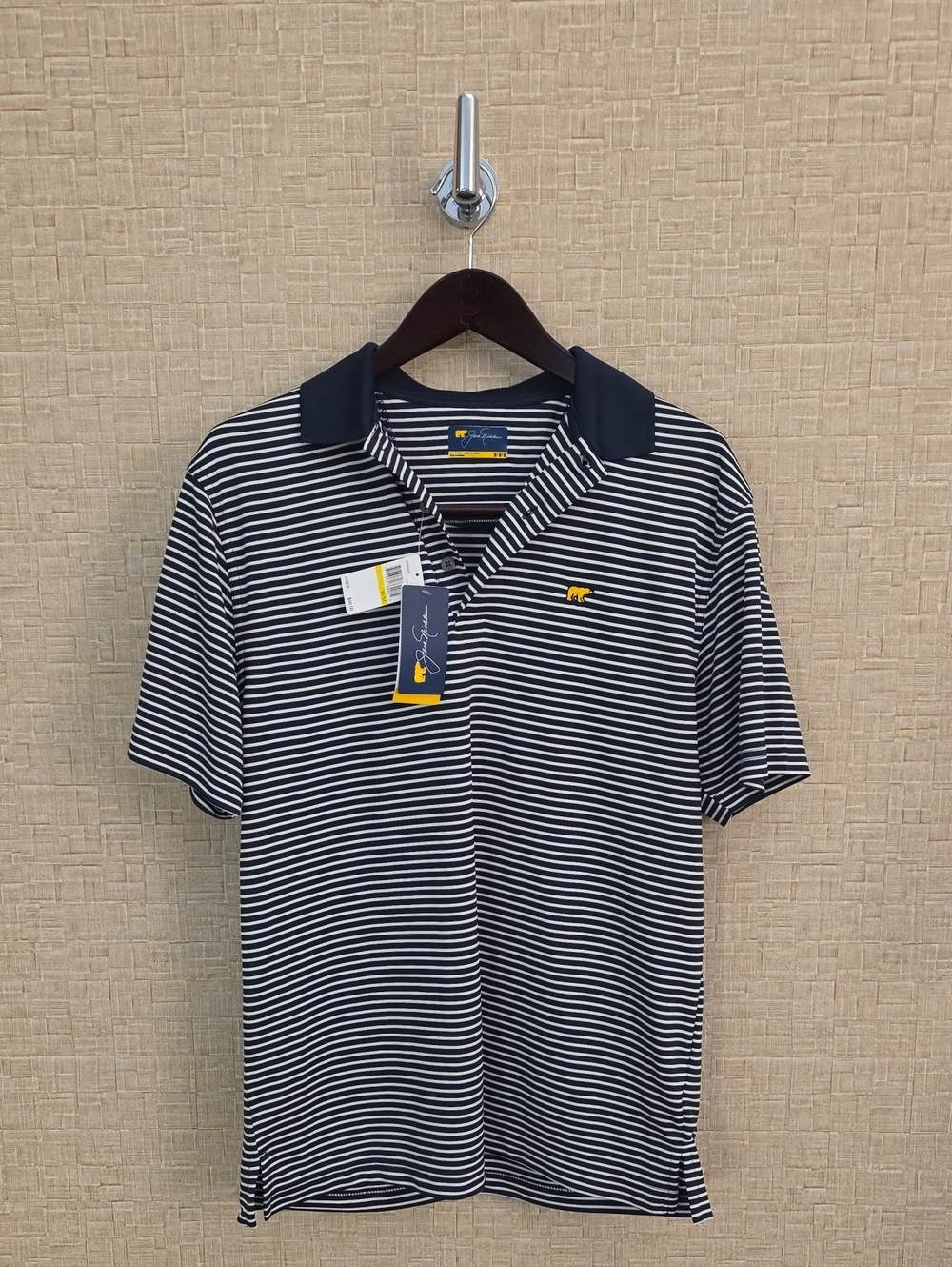 Jack Nicklaus Men's Navy & White Striped Polo with Contrast Collar NWT $60
